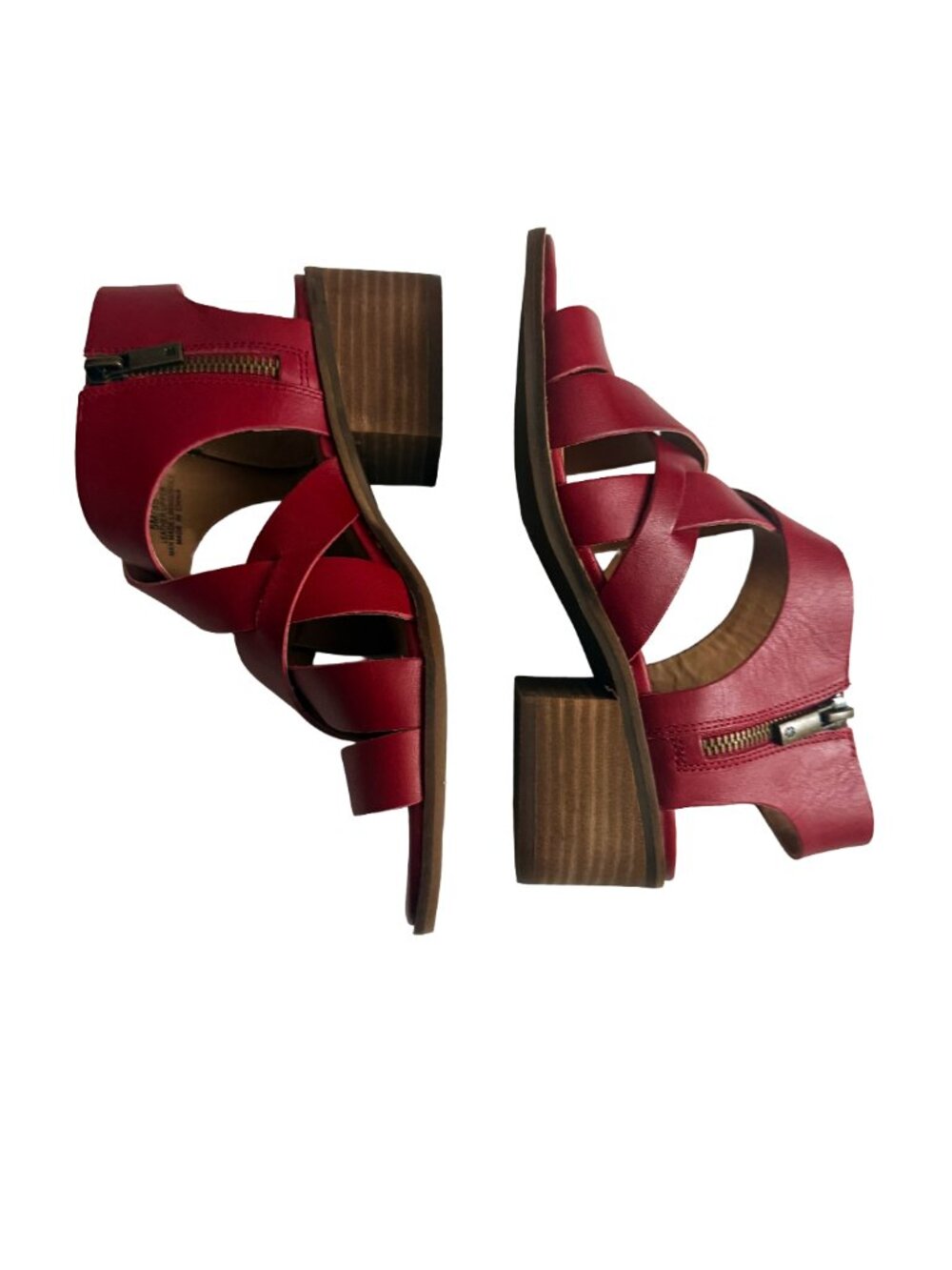 LUCKY BRAND Rich Garnet Red Leather Strappy Sandals Block Heel Size US 5M /EU 35 - Picture 11 of 15